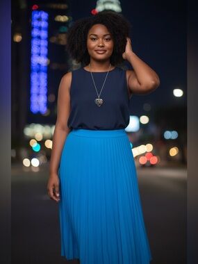 Pleated Midi Skirt in Vibrant Blue